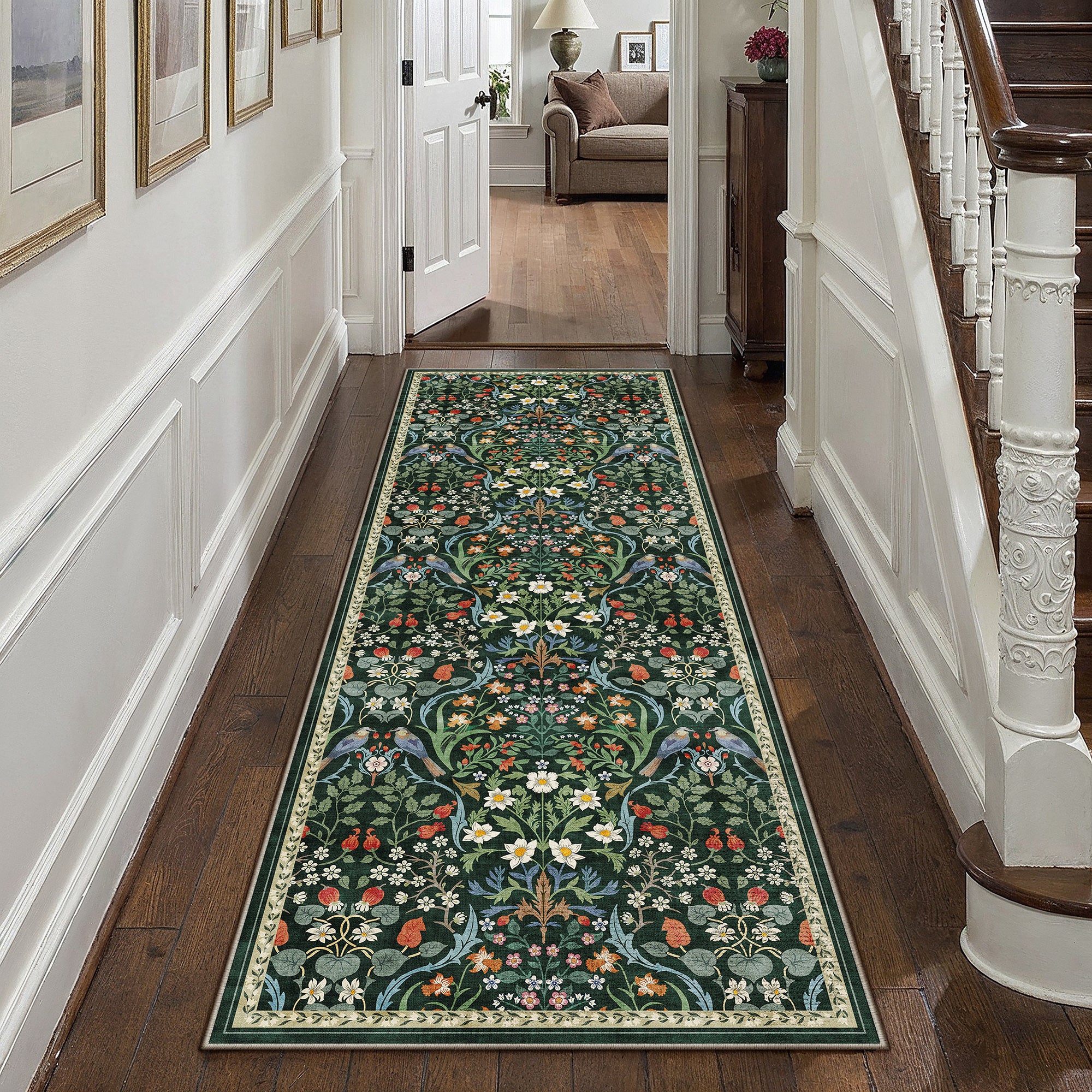 Spring Bloom Green Runner Rug