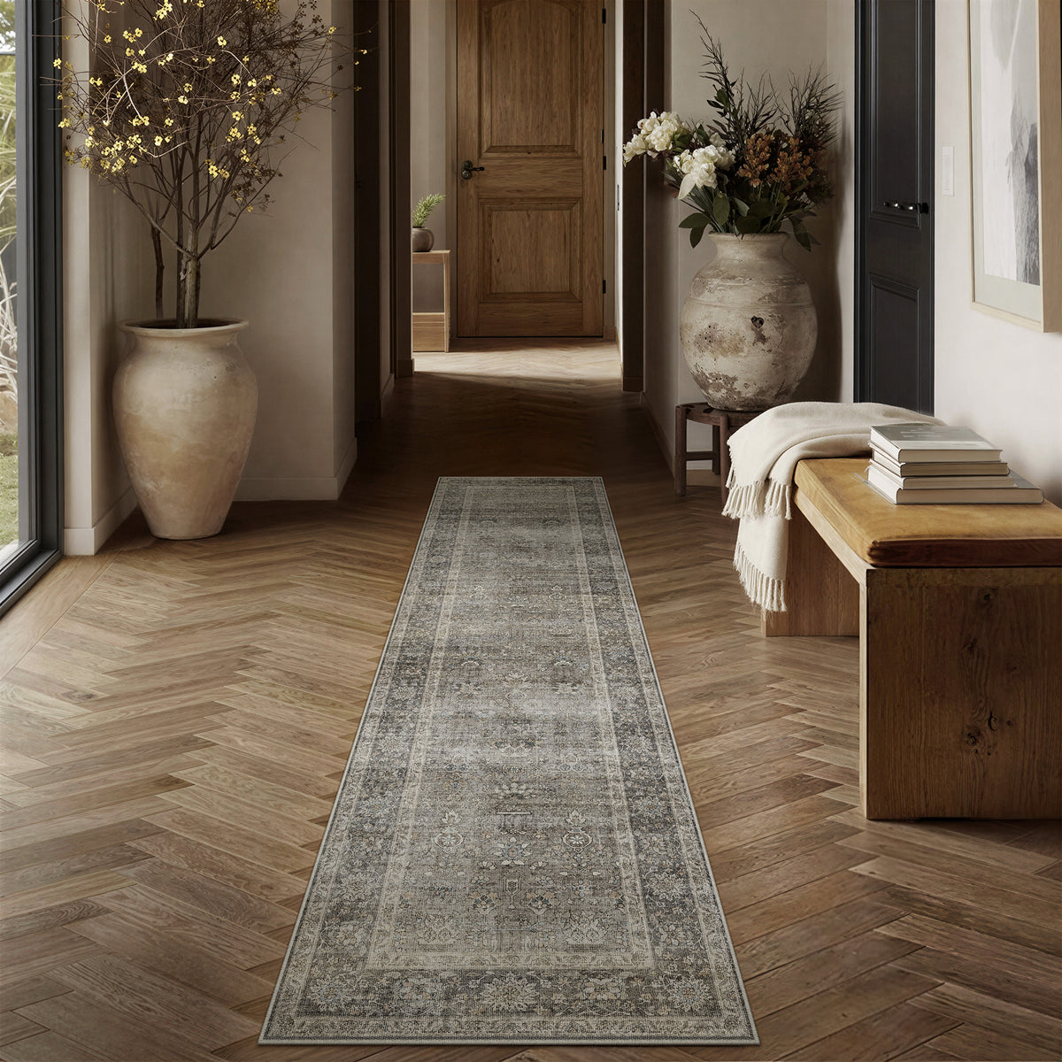 Raya Garden Gray Brown Runner Rug