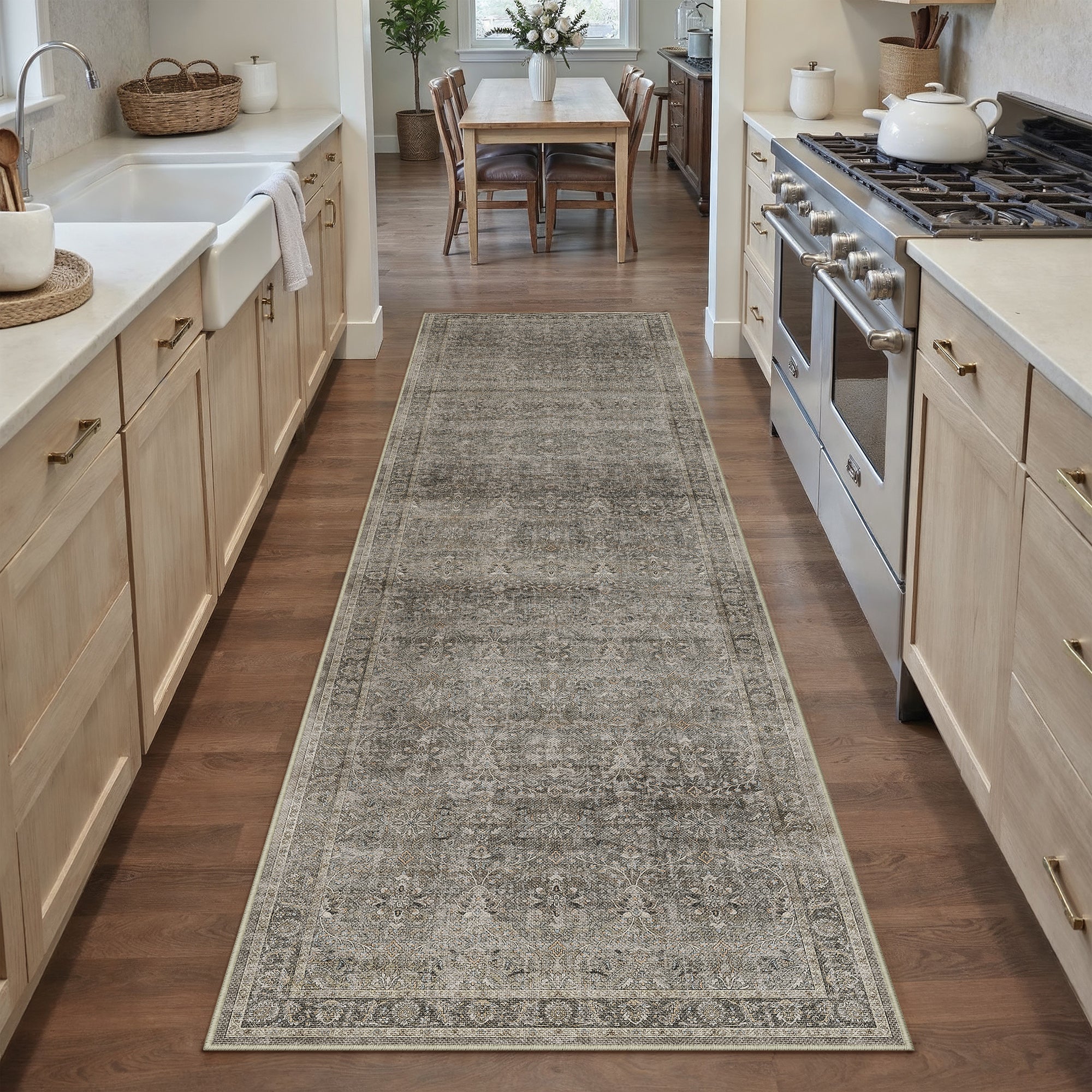 Rose Garden Gray Brown Runner Rug