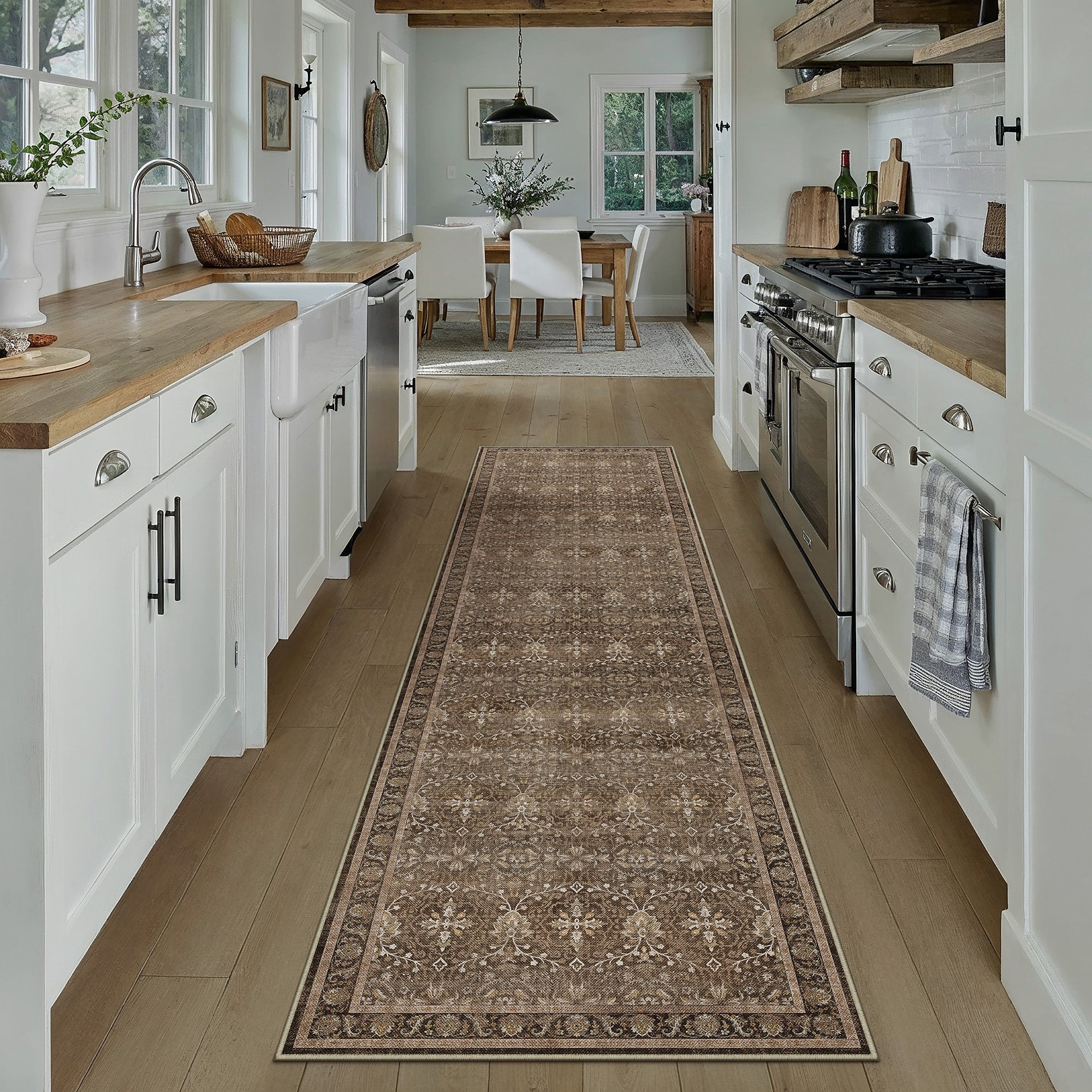 Rose Garden Brown Runner Rug