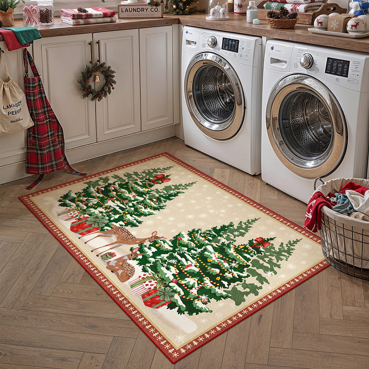 Snowy Reindeer Beige Doormat