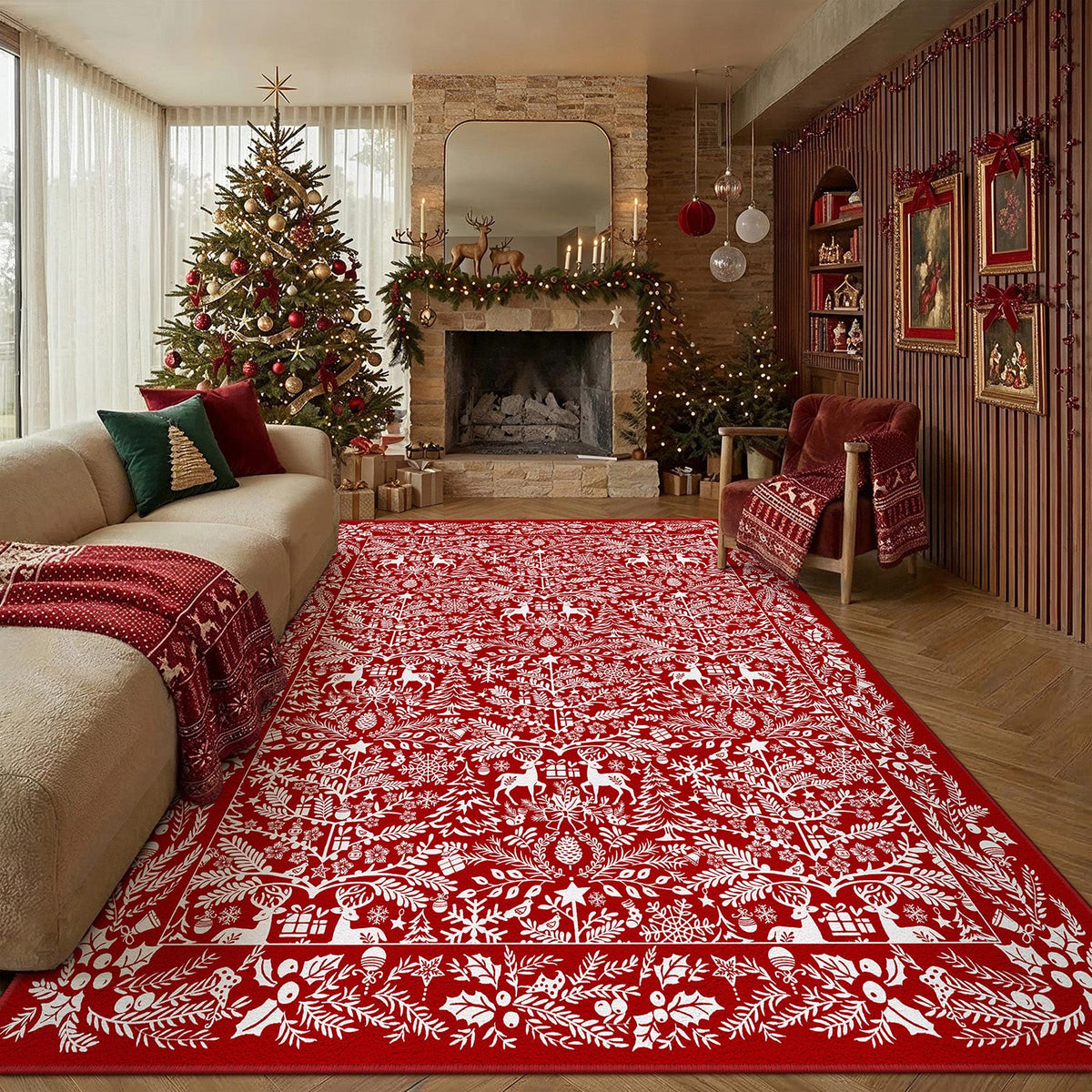 Reindeer Cheer Red Rug
