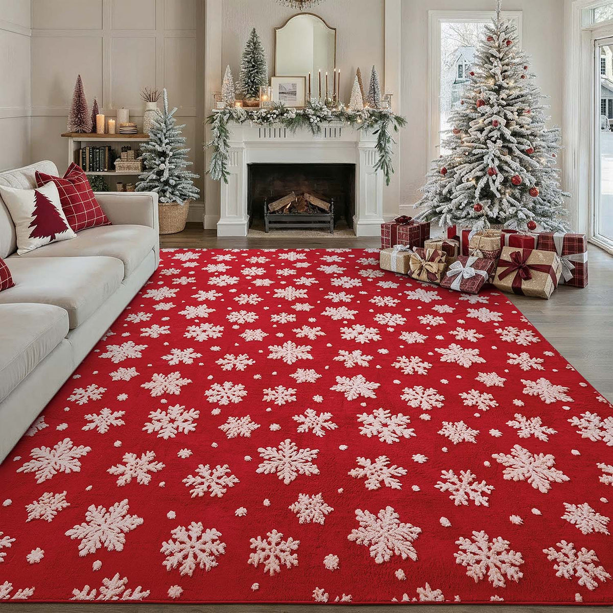 Noel Snowfall Red Rug