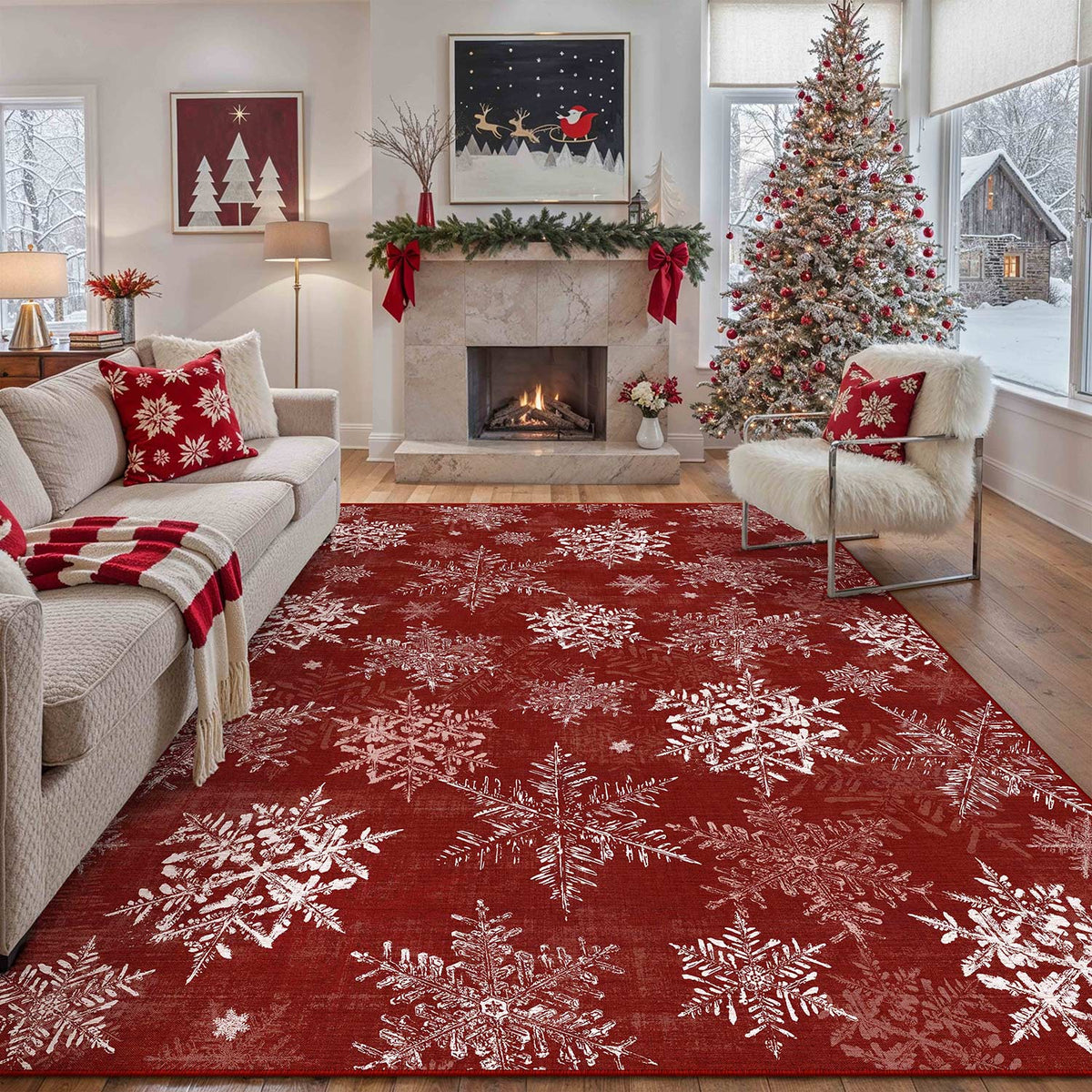 Christmas Carol Red Rug