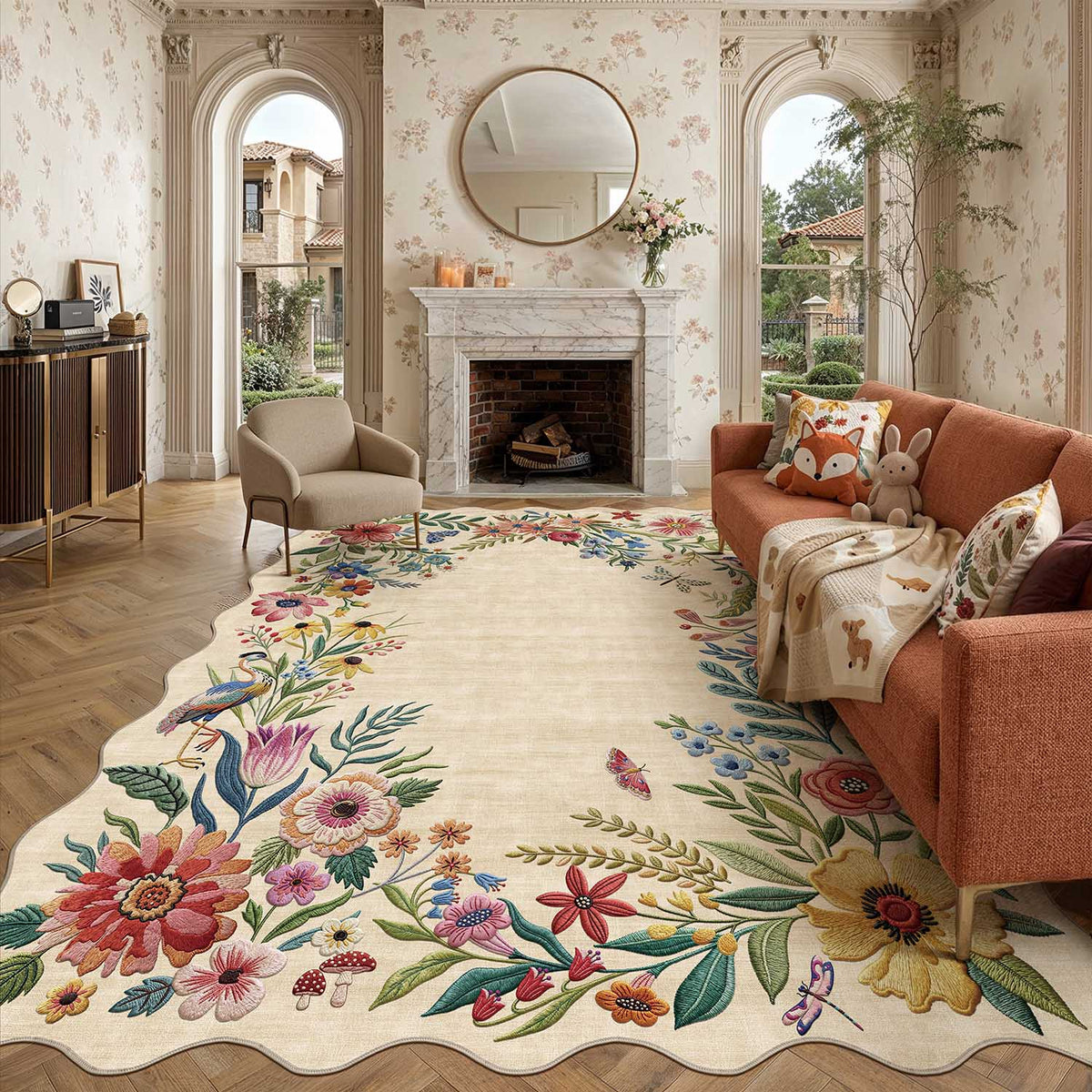 Blooming Frame Beige Rug