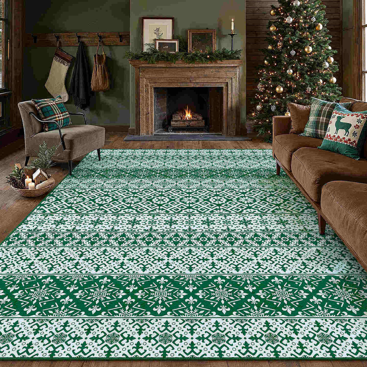 Christmas Cheer Green Rug