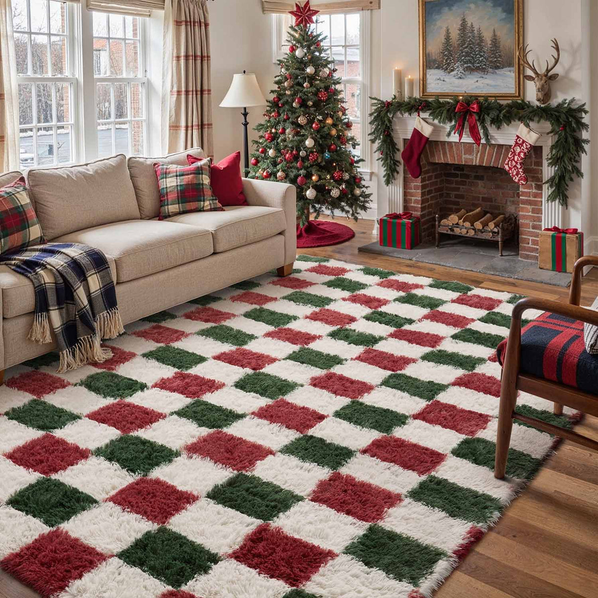 Holiday Checkerboard Colorful Rug