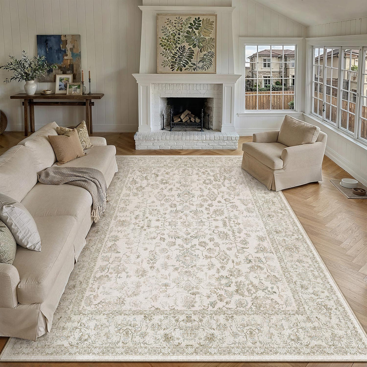 Timeless Vine Beige White Rug