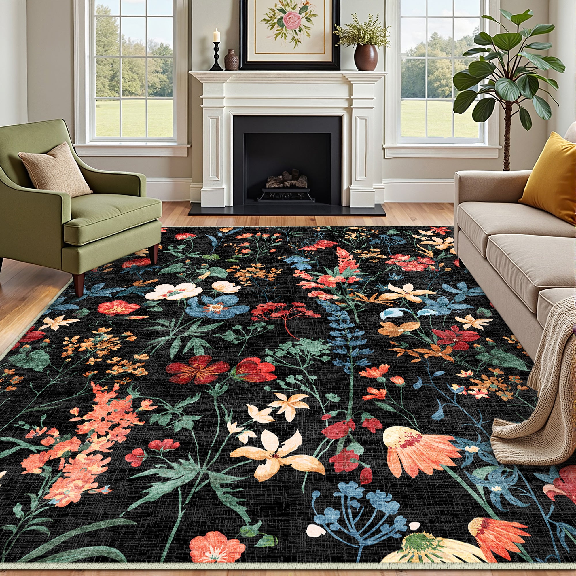 Eden Petals Black Rug
