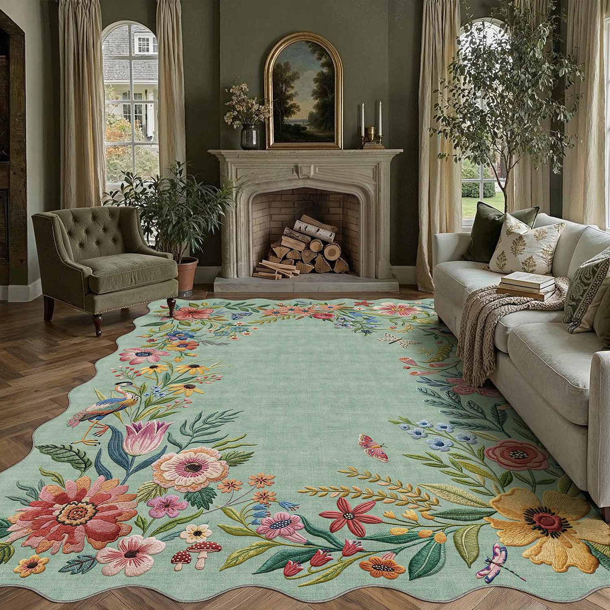 Blooming Frame Green Rug
