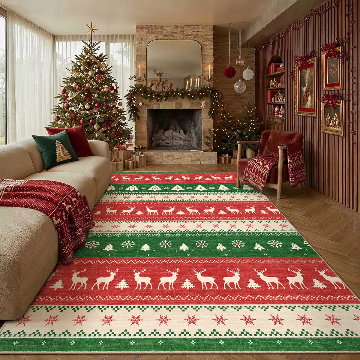 Evergreen Reindeer Red Rug