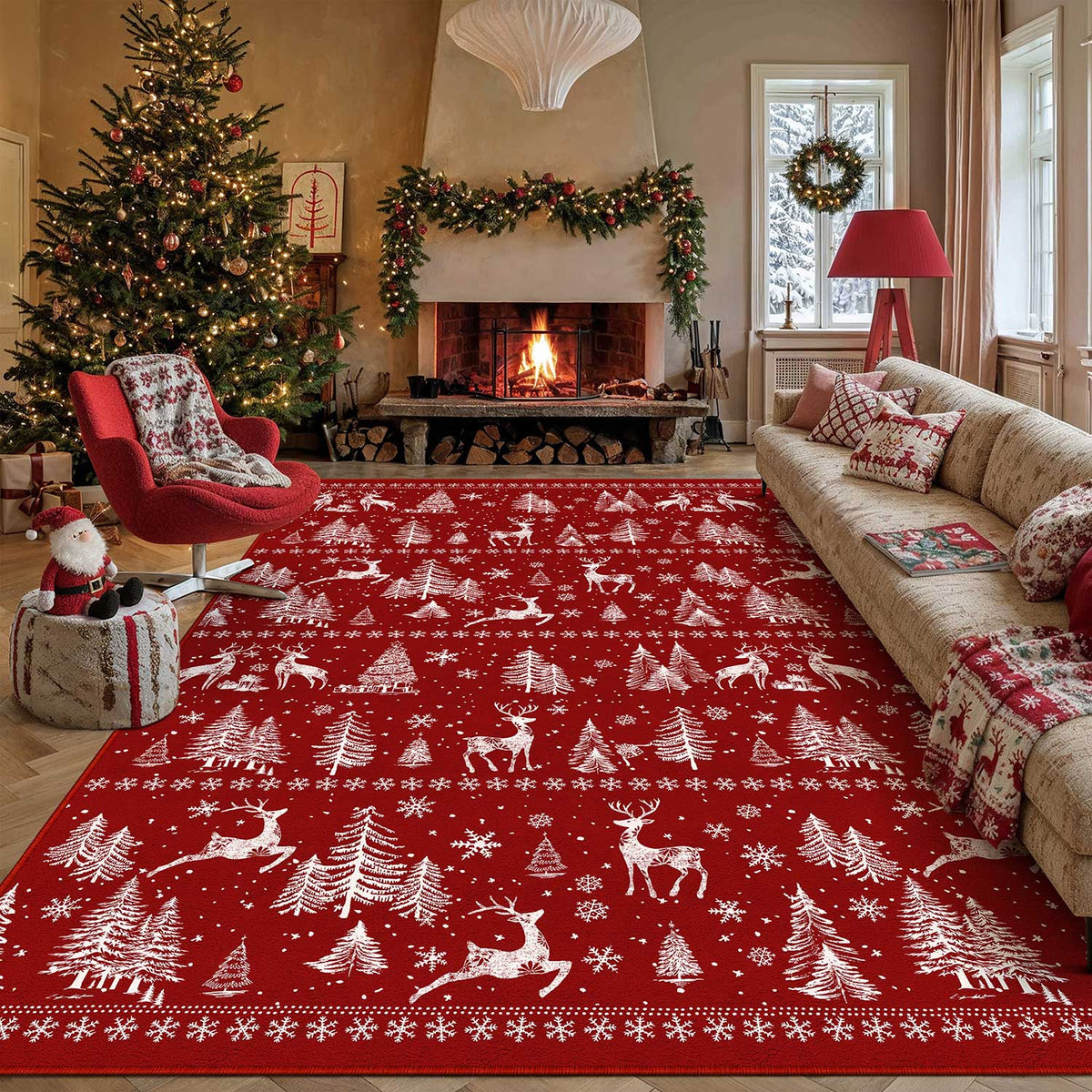 Reindeer Cheer Red Rug