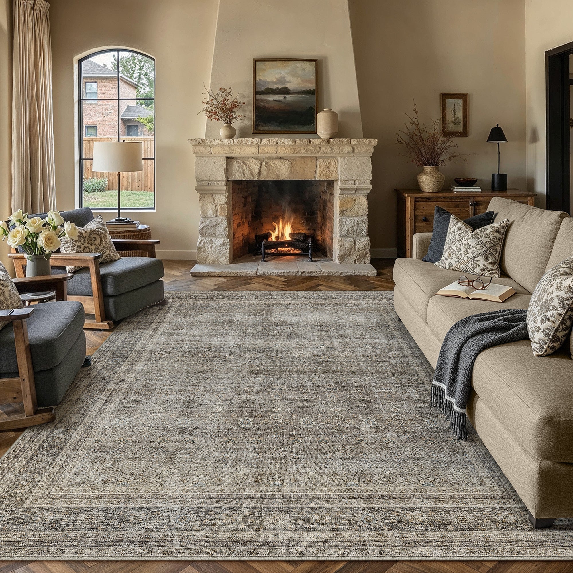 Raya Garden Gray Brown Rug