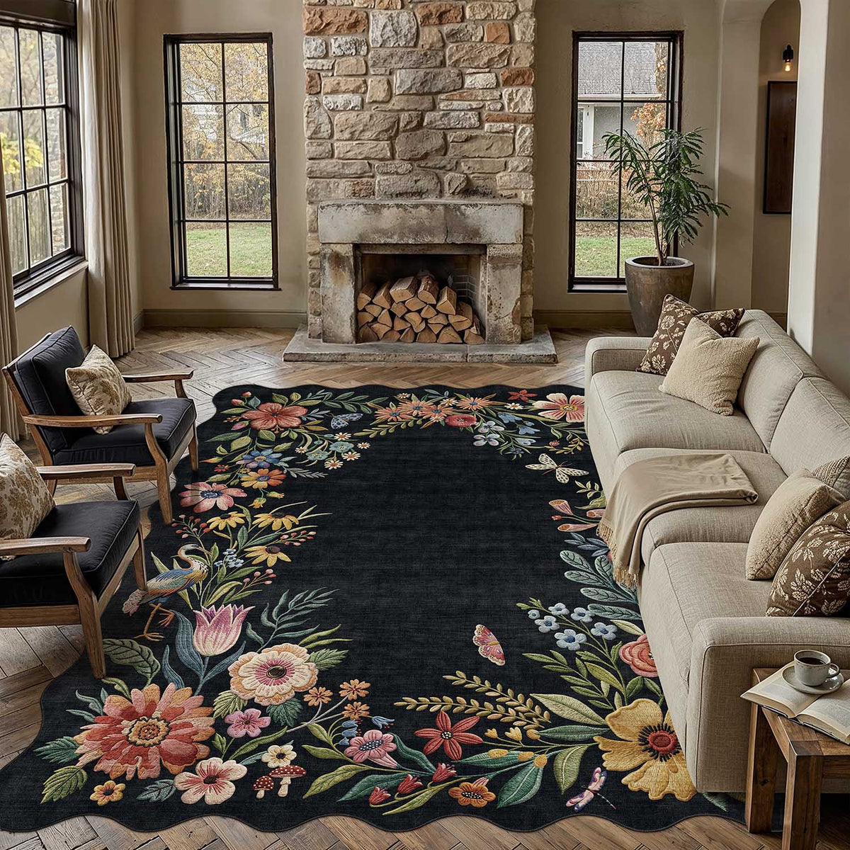 Blooming Frame Black Rug